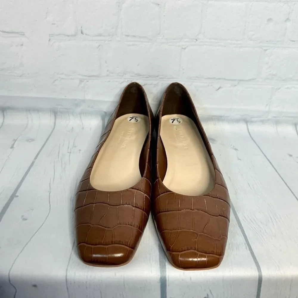 Everlane Brown Croc Embossed Leather Ballet Flats Size 7.5 New Chic Capsule